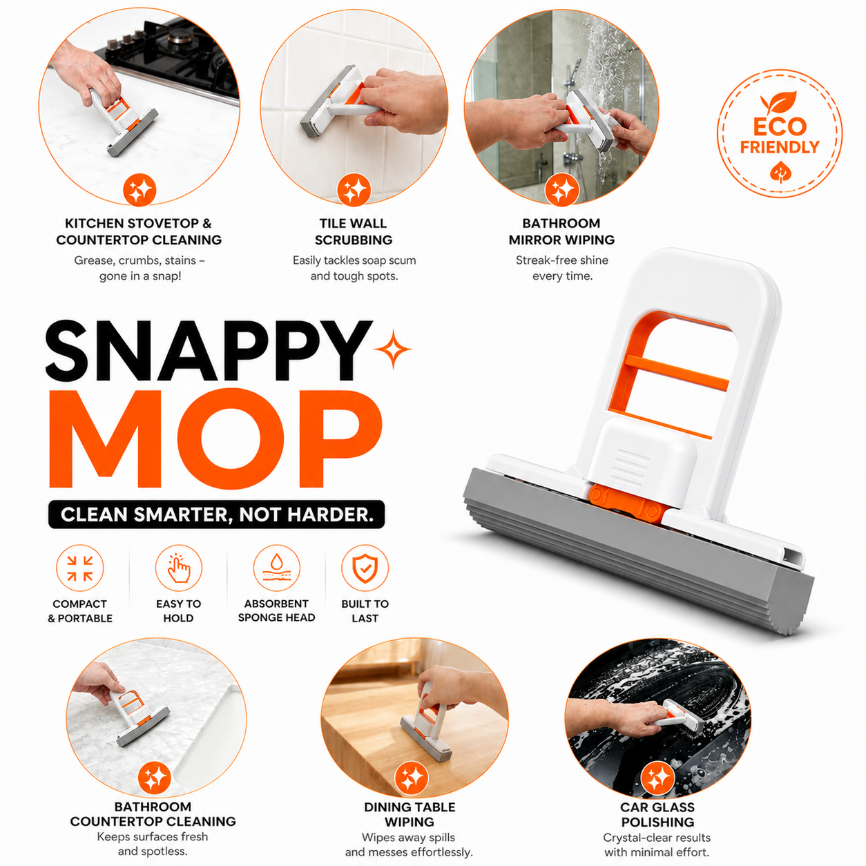 SnappyMop wiping a coffee spill clean in one swipe